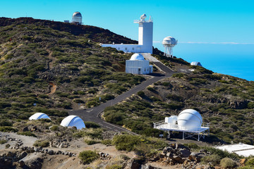 Scientific telescopes for astonomy exploration in Spain. Roque de los Muchachos, Caldera de...