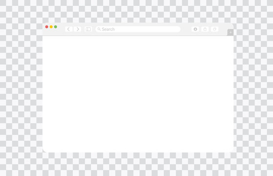 Empty Browser Window On Transparent Background. Empty Web Page Mockup With Toolbar. Display, Panel.