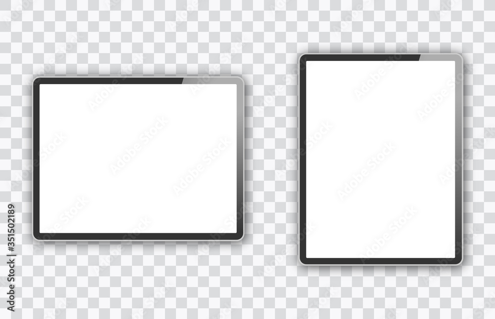 Poster two realistic tablet pc computer with screen isolated on transparent background. can use for templat