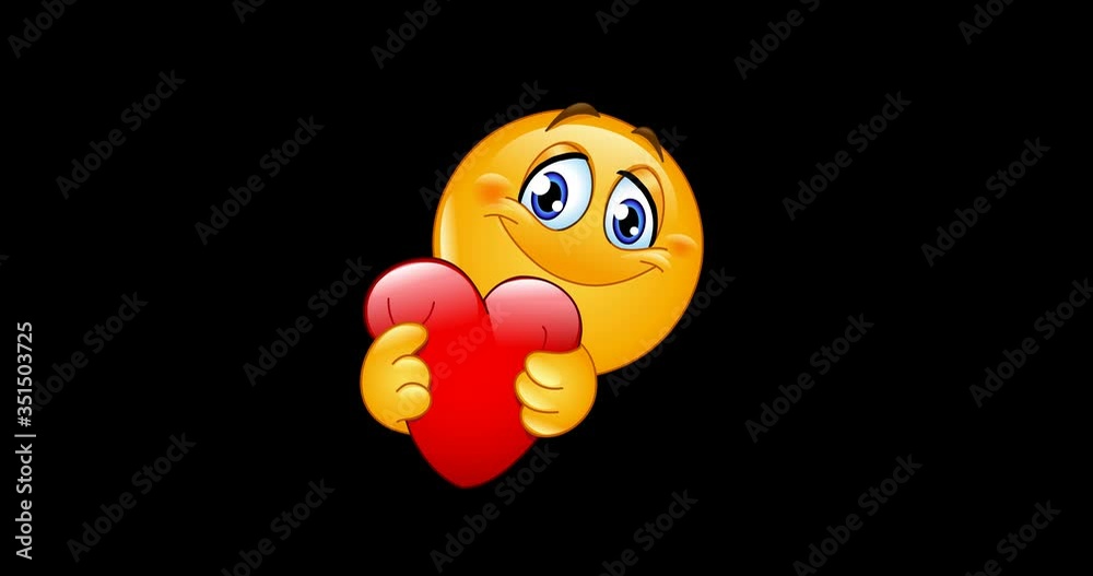 Poster Animation of an emoji emoticon hugging red heart. Including alpha channel