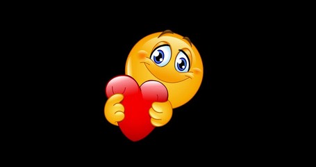 Animation of an emoji emoticon hugging red heart. Including alpha channel - Powered by Adobe
