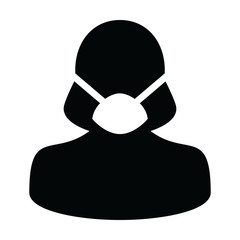 Surgical mask icon vector person profile female avatar symbol for medical and health care protection in a Gglyph Pictogram illustration