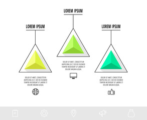 Vector infographics design template with triangle. Three steps. Abstract modern line concept can be used for diagram, web, banner, workflow layout, presentations, info graph, timeline, content, levels