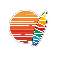 surfing company label logo made in modern clean and bright design. Surf and sun tshirt print.