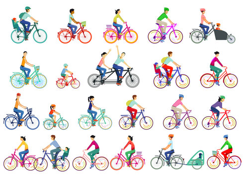 Gro&szlig;e Gruppe von Radfahrern, Set Isoliert, Vector Illustration