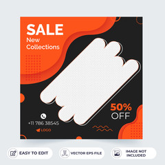 Fashion sale for social media feed template. Social media template vector illustration. Promotion banner template.