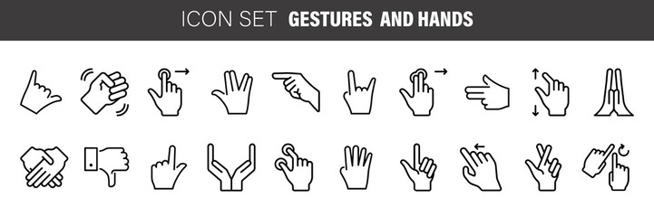 Touch gestures icons set with hands tap rotate press swipe isolated vector illustration