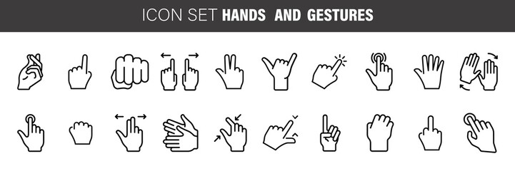 Touch gestures icons set with hands tap rotate press swipe isolated vector illustration