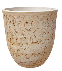 stone low flower vase with ornament against white