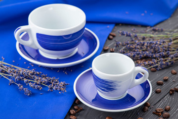 blue cups on a gray background