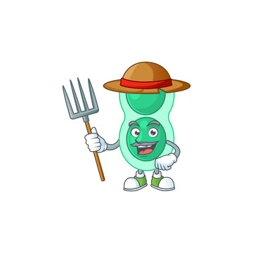 Caricature picture of Farmer green streptococcus pneumoniae with hat and pitchfork