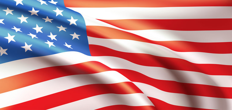 Background waving in the wind American flag. Background for patriotic national design. Vector illustration