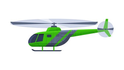 Green Helicopter Aircraft, Flying Chopper Air Transportation Flat Vector Illustration