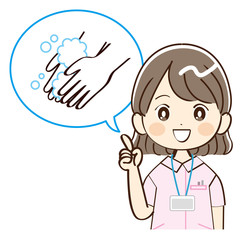 女性、看護師、手洗い