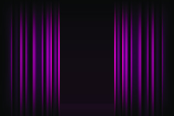 Dark purple curtain of the scene. Dark pleated background