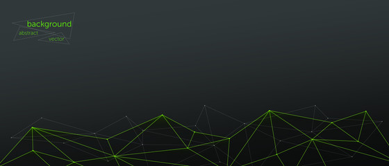 Vector abstract futuristic geometric background. In bright green color, with a dark background computer network. Polygon. Copyspace.