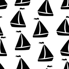 Seamless pattern with sailboats. Vector illustration on a white background. 