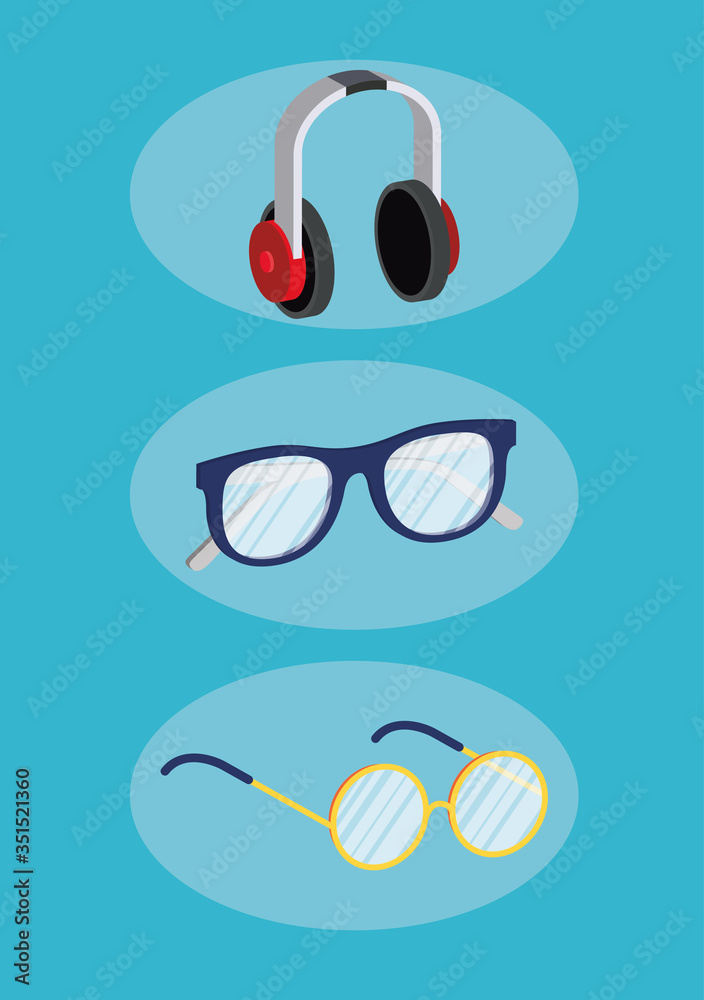 Wall mural headset and glasses young wear accesories