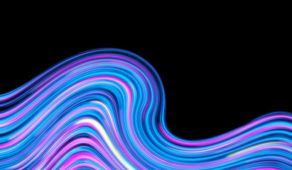 Neon ribbons, colored lines, holographic metal foil rainbow wave abstract texture background.