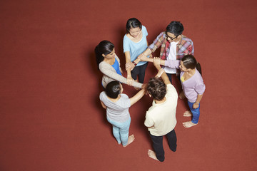 Students having a team huddle