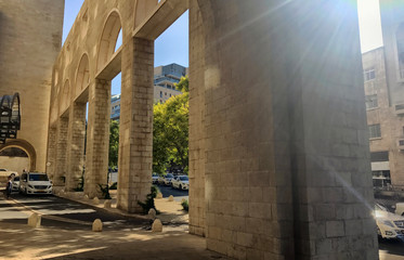 Marvellous stone arches reflecting the sun rays in Jerusalem, Israel