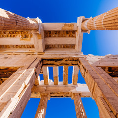 Athens Acropolis entrance (propylaea) ceiling and ionic style columns, Greece