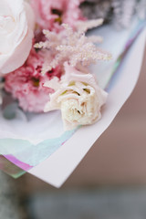 Beautiful bouquet of flowers. Flowers in the frame. Floristry and flower shop concept.