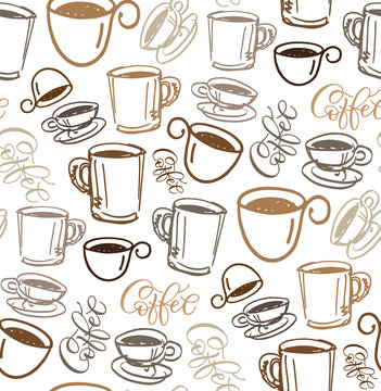 Hand drawn doodle pattern background - coffee time. Coffee cup texture. © jane55