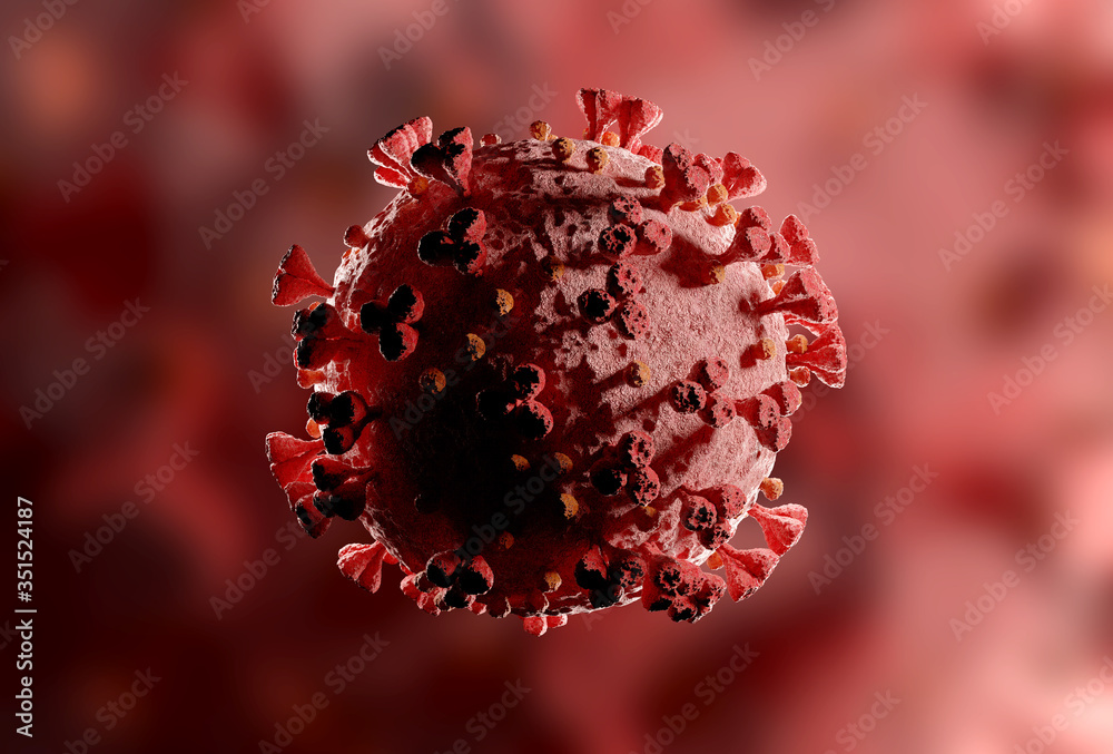 Poster microscopic close-up of the covid-19 disease. coronavirus illness spreading in body cell. 2019-ncov 