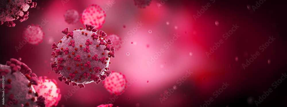 Poster microscopic close-up of the covid-19 disease. coronavirus illness spreading in body cell. 2019-ncov 