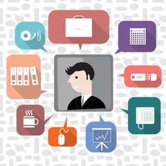 A businessman with business icons illustration.