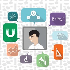 A scientist with science icons illustration.