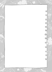  Illustrated black and white epmty notepad sheets with funny doddles aliens animals and 
space rockets on notepad fields 
