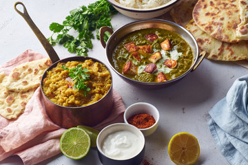 Indian cuisine dinner: tandoori chicken, biryani