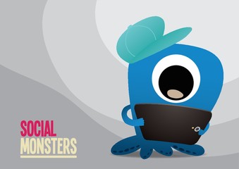 social monster with tablet