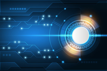 Obraz premium Streszczenie technologia tło z koło w stylu hi-tech, wzór obwodu i efekt blasku.