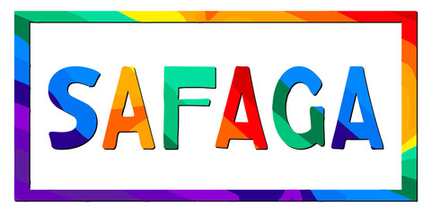 Safaga. Multicolored bright funny cartoon colorful isolated inscription in frame. Safaga - resort in Egypt. For poster, booklet, flyer, souvenir, prints on clothing, t-shirts, bags. Stock vector image