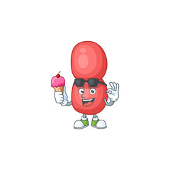 Happy face of neisseria gonorrhoeae cartoon mascot having an ice cream