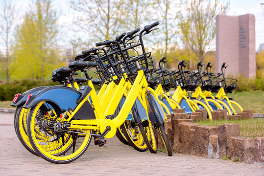 Bicycle sharing in Europe. A healthy walk. quick ride.World Cycling Day June 3 Sports bike