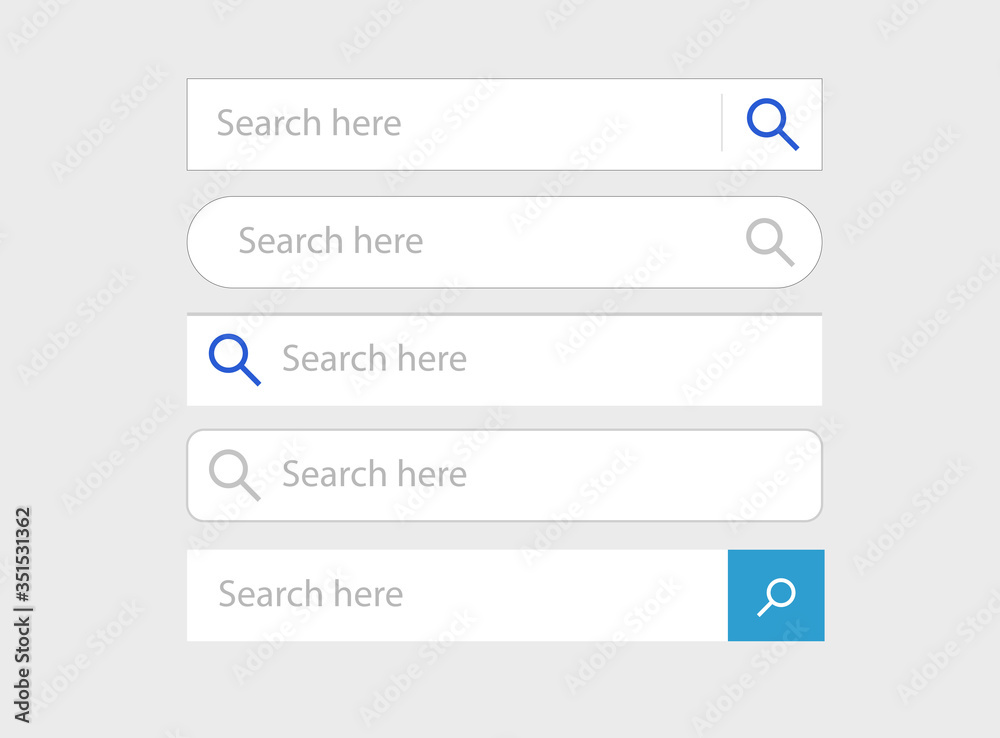 Aufkleber Search bar web fields vector interface design isolated on light gray color, illustrated set of ui search box and button modern element image