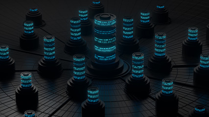 Dark 3d render of abstract storage concept.  Server or data centralisation processing... - 351531510