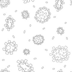Naklejka na ściany i meble Bacterial microorganism pattern. Flat background with microbes. A microorganism and allergen pictured on a white background.
