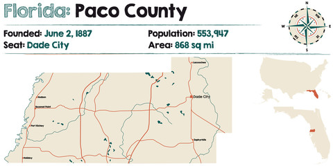 Large and detailed map of Paco county in Florida, USA.