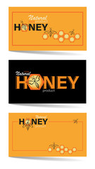 Honey backgrounds. Set. Honeycomb, swarm bees. Emblem, label, business card. Linear bee logo, honeycomb 