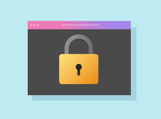Secure ssl website page online access icon or internet web lock protection technology symbol vector flat cartoon, illustration of digital privacy padlock secured connection in browser modern image