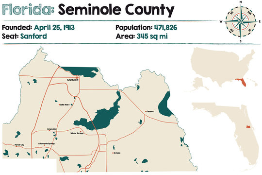 Large And Detailed Map Of Seminole County In Florida, USA.