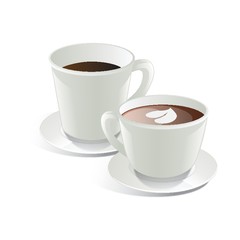 two cups of hot coffee