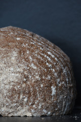 Rustic bread with bran. Hearth bread close up.