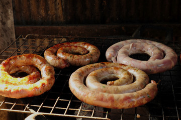 Northern Thai spicy Sausage or Sai-Aui, grill with hot charcoal.