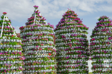 White tower of morning glory flower bags